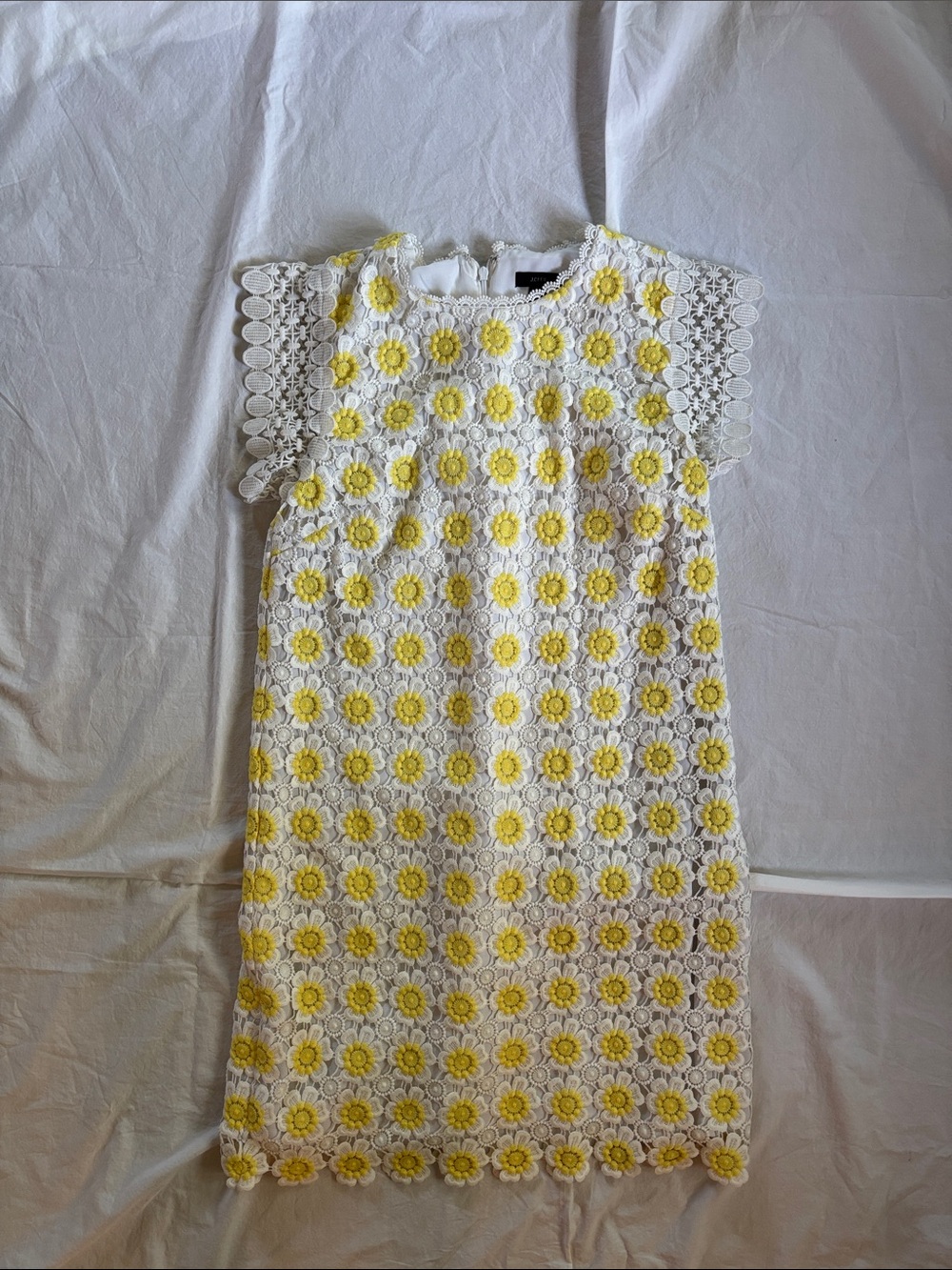 J. Crew White Dress with Yellow Floral Lace